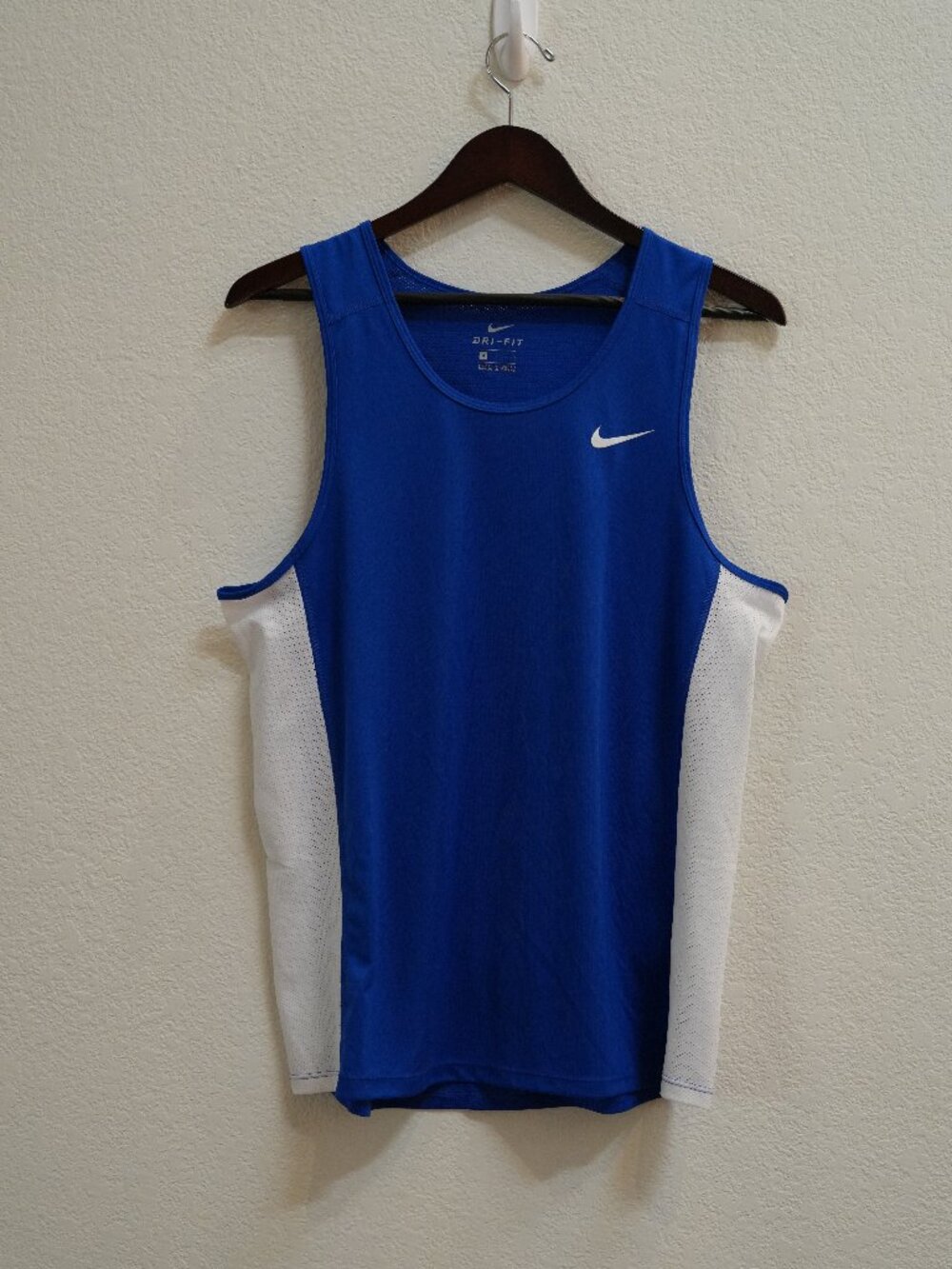 Nike Dri-FIT Men's Running Singlet Tank Top Royal Blue White Mesh Size M